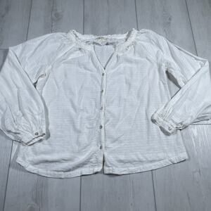 Marine Layer Shirt Women Small Nixi Puff Sleeve Top Collarless Boho White